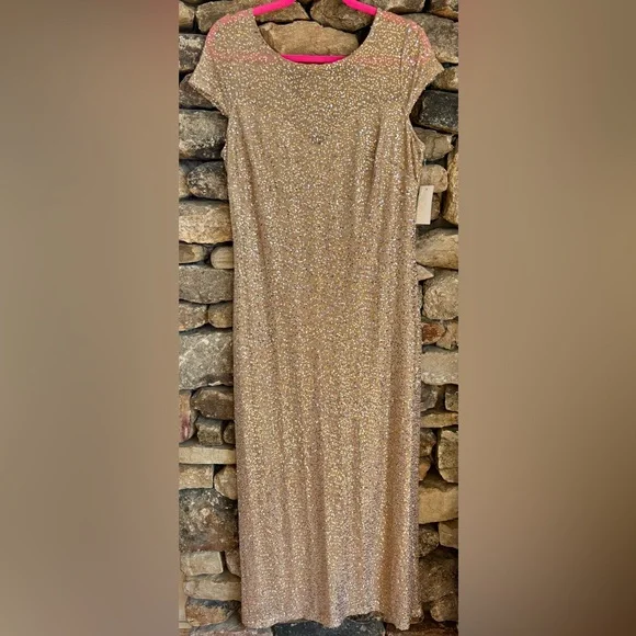Candalite Petite Dresses | Candalite Full Length Sequin Long Gold Dress L | Color: Gold/Tan | Size: L | Jillf33's Closet